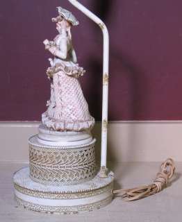 Antique Ceramic Figural Table Lamp with Shade   Woman with Parasol 