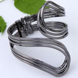 fashion unique design black chunky wire coil spring cuff bracelet for 