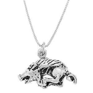    Sterling Silver Running Razorback Boar Hog Necklace Jewelry