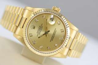 midsize rolex president 18k solid gold diamond champagne click any 