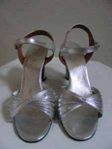   SILVER Leather Strappy DAISY Heels 7M Metallic Open Toe Party  