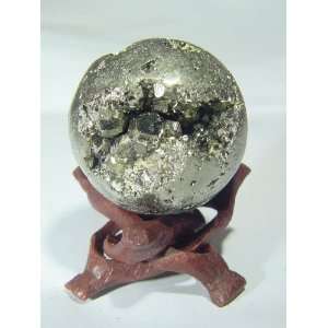  1.6 Natural Iron Pyrite Lapidary Sphere with Stand 