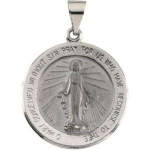 Hollow Round Miraculous Medal in 14k White Gold Jewelry