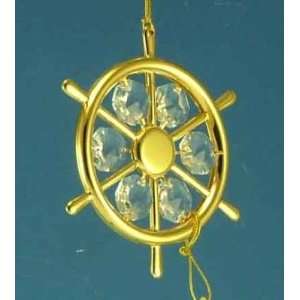  Ships Wheel Gold & Crystal Ornament