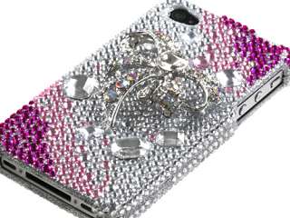 PINK SILVER BOW DIAMOND 3D BLING CRYSTAL FACEPLATE CASE COVER APPLE 