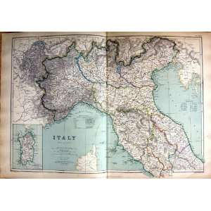  1872 Map Italy Sardinia Gulf Genoa Adriatic Elba Roma 