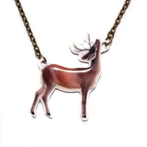 Sour Cherry Gold plated base Vintage Deer Necklace (18 inch Antique 