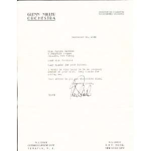  Glenn Miller SIGNED Typed Fan Letter FULL LETTER w/JSA COA 