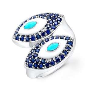 Victoria Kay 1.00ct TWT Sapphire and Turquoise Double Evil Eye Ring in 