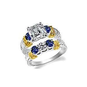  Sapphires and Diamond in Two Tone Platinum Engagement Ring 