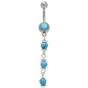  Blue Stone Beads Dangle Belly Ring Jewelry