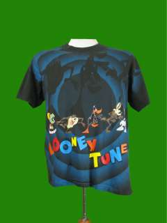 Vtg LOONEY TUNES ALL OVER PRINT T SHIRT Bugs Taz Marvin L  