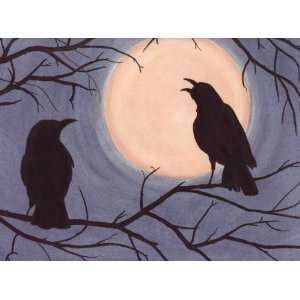 Crow (Raven) in tree in front of full moon print / Lynch 