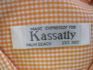 KASSATLY Mens Orange White Checkered Dress Shirt Sz XL  