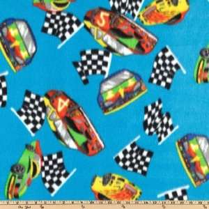   Fleece Race Cars Turquoise Fabric By The Yard Arts, Crafts & Sewing