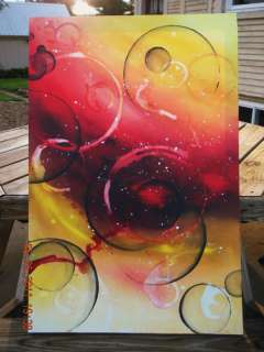 Large Painting Original Red Yellow Circle Abstract Canvas Modern Wall 