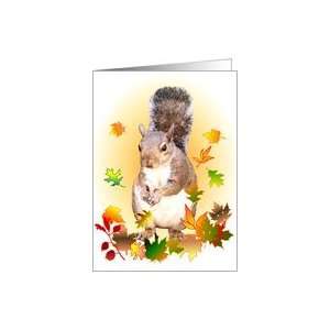  Thanksgiving   Squirrel and Fall Leaves Card Health 