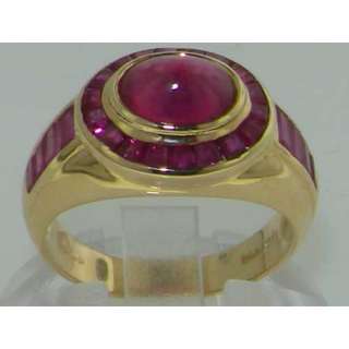 ART DECO DES SOLID 9CT GOLD NATURAL CABOCHON RUBY RING  