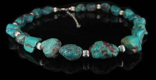 Chunky Kingman Turquoise Nugget Silver Bead Necklace  