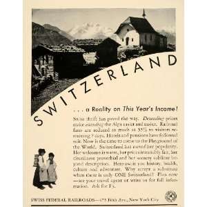  1934 Ad Switzerland Swiss Railway Rail Tourism Travel 