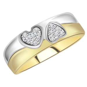  Twin Heart Diamond and 18k Gold Two tone Ring Jewelry