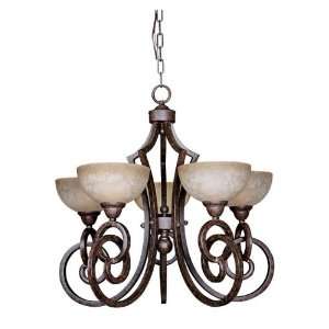   Distressed Chestnut Chandelier with Indian Scavo Glass Shade 21083