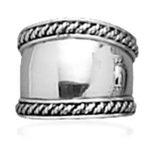    Bali Rope Edge Polished Wide Band Sterling Silver Ring, 11 Jewelry