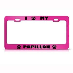 Papillon Dog Pink Animal Metal license plate frame Tag Holder