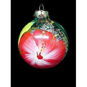  Hibiscus Design   Hand Painted   Heavy Glass Ornament   2 