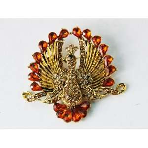   Topaz Crystal Rhinestone Tail Peacock Bird Fashion Jewelry Pin Brooch