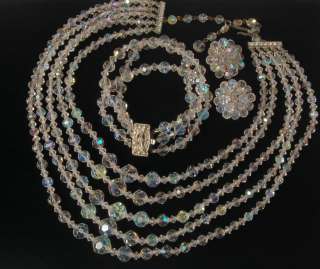 VINTAGE Aurora BOREALIS Glass Crystal Necklace Earrings Bracelet 