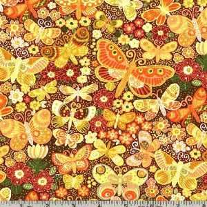  45 Wide Eden Butterfly Yellow Fabric By The Yard Arts 