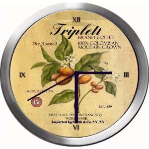  TRIPLETT 14 Inch Coffee Metal Clock Quartz Movement 