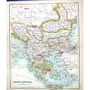  ANTIQUE MAP c1901 BALKAN PENINSULA GREECE SERVIA BULGARIA 