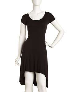 Casual Couture Asymmetric Hem Short Sleeve Dress, Black  