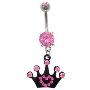  Black & Pink Crown tierra princess dangle Belly navel Ring 