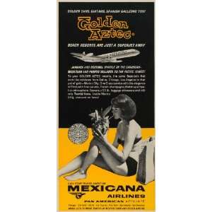   Golden Aztec Airlines Mexico   Original Print Ad