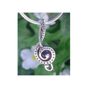 Treble Clef Soprano Music Sterling Silver on Amethyst Band Pendant