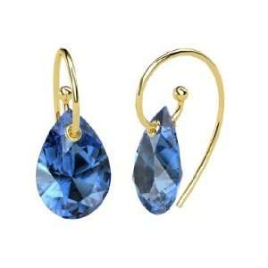  Monsoon Earrings, Pear Blue Topaz 14K Yellow Gold Earrings 
