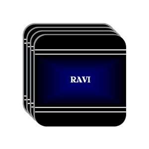 Personal Name Gift   RAVI Set of 4 Mini Mousepad Coasters (black 