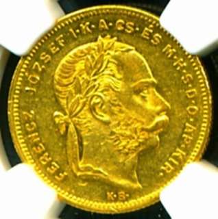 1875 AUSTRIA HUNGARY GOLD COIN 20 FRANCS 8 FT NGC CERTIFIED GENUINE 