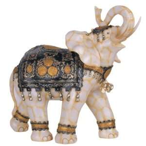  Marble Ivory Thai Elephant With Trunk Raised Figurine 