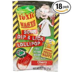 TOXIC WASTE Sour Dip & Lick Lollipop, Cherry, 0.75 Ounce Packages 