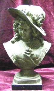 Victorian Bust French maybe? Cast Metal Woman Statue Figurine