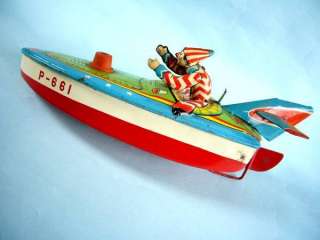 CLOWN on Japanese Speed Racer Motor Boat Ship Tin Toy  