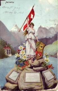 SWITZERLAND HELVETIA PERSONIFICATION SWISS FLAG 1910  