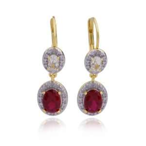   Lab Created Ruby, White Topaz and Diamond Accent Lever Back Earrings