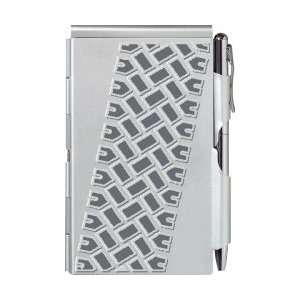 Flip Note  Silver Tire Track Metal case w/blank note pad & retractable 