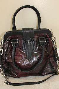 COLE HAAN Brown Black Snake Print Patent Leather Handbag Shoulder Bag 