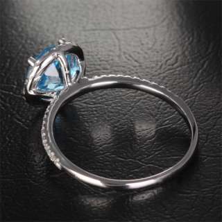 Natural 6.5mm BLUE TOPAZ 14K GOLD Pave DIAMOND ENGAGEMENT Wedding Halo 